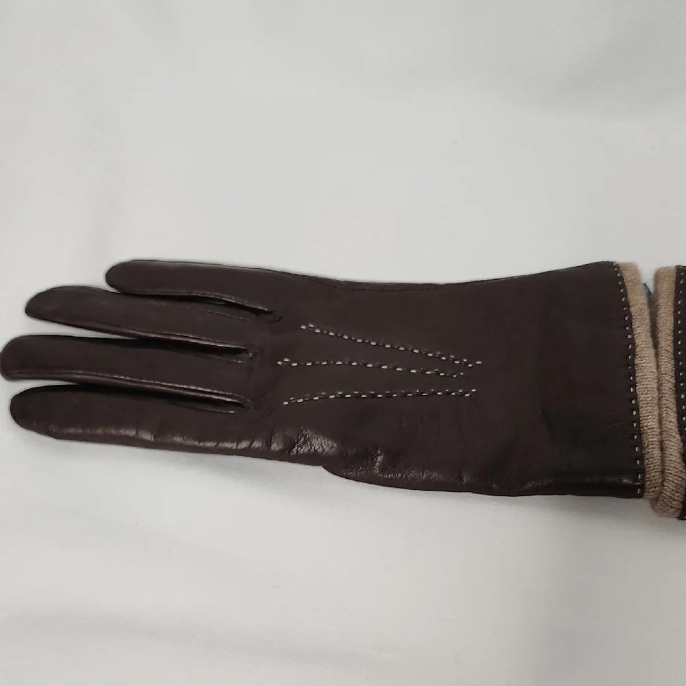 346 Brooks Brothers Dark Brown Leather Gloves With Cashmere Lining Size Medium